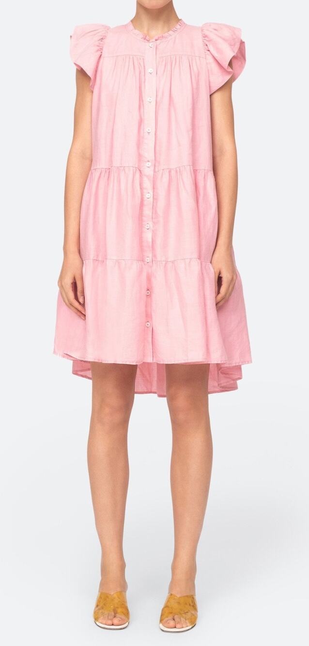 Sea New York Mini Dress Pink Button Down Flutter Sleeves